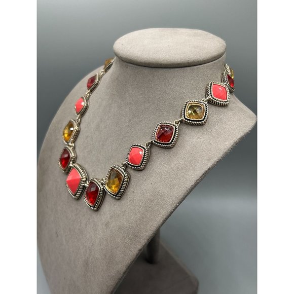 Signed NAPIER Contemporary Necklace Faceted Acrylic Stones Warm Earthy Red Color - Picture 6 of 9